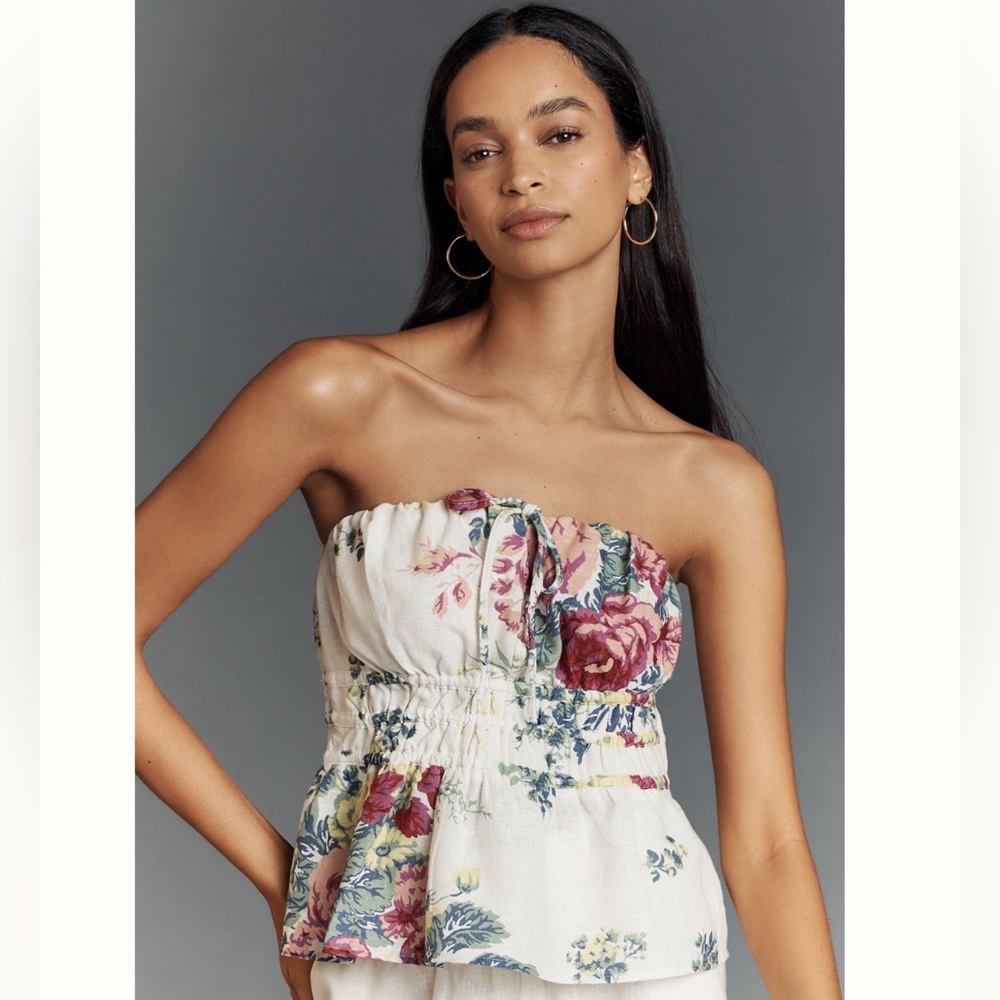 Anthropologie Somerset Strapless Blouse - Ivory Pattern - Size XS - NWT